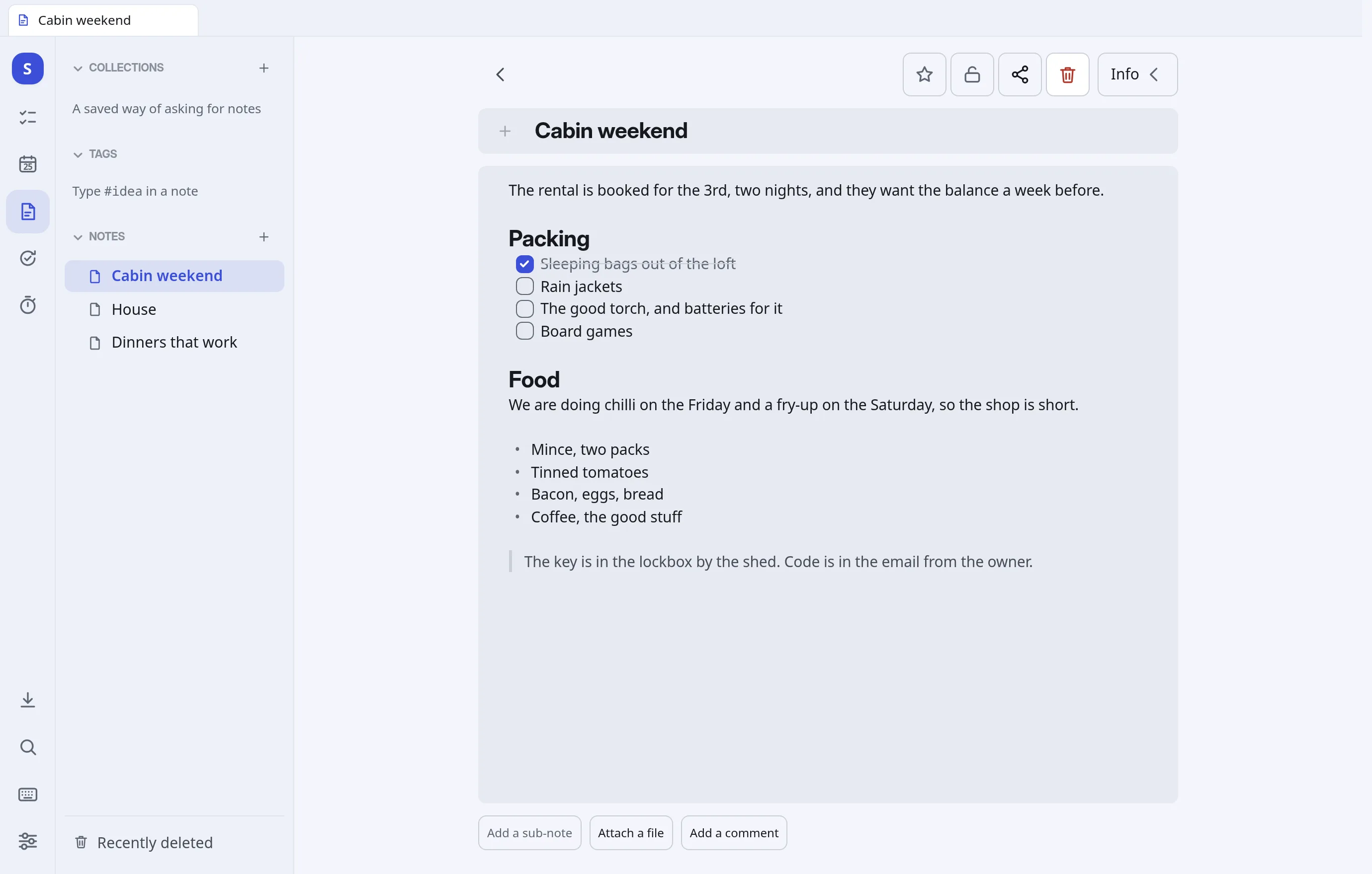 A note in Marbler with headings, a checklist and a quote